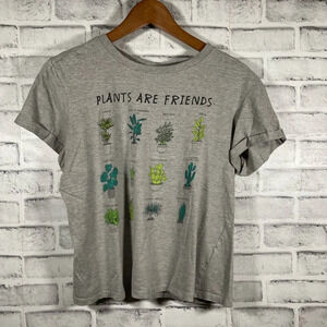 Women’s “Plants are Friends” cropped gray short sleeve shirt Medium
